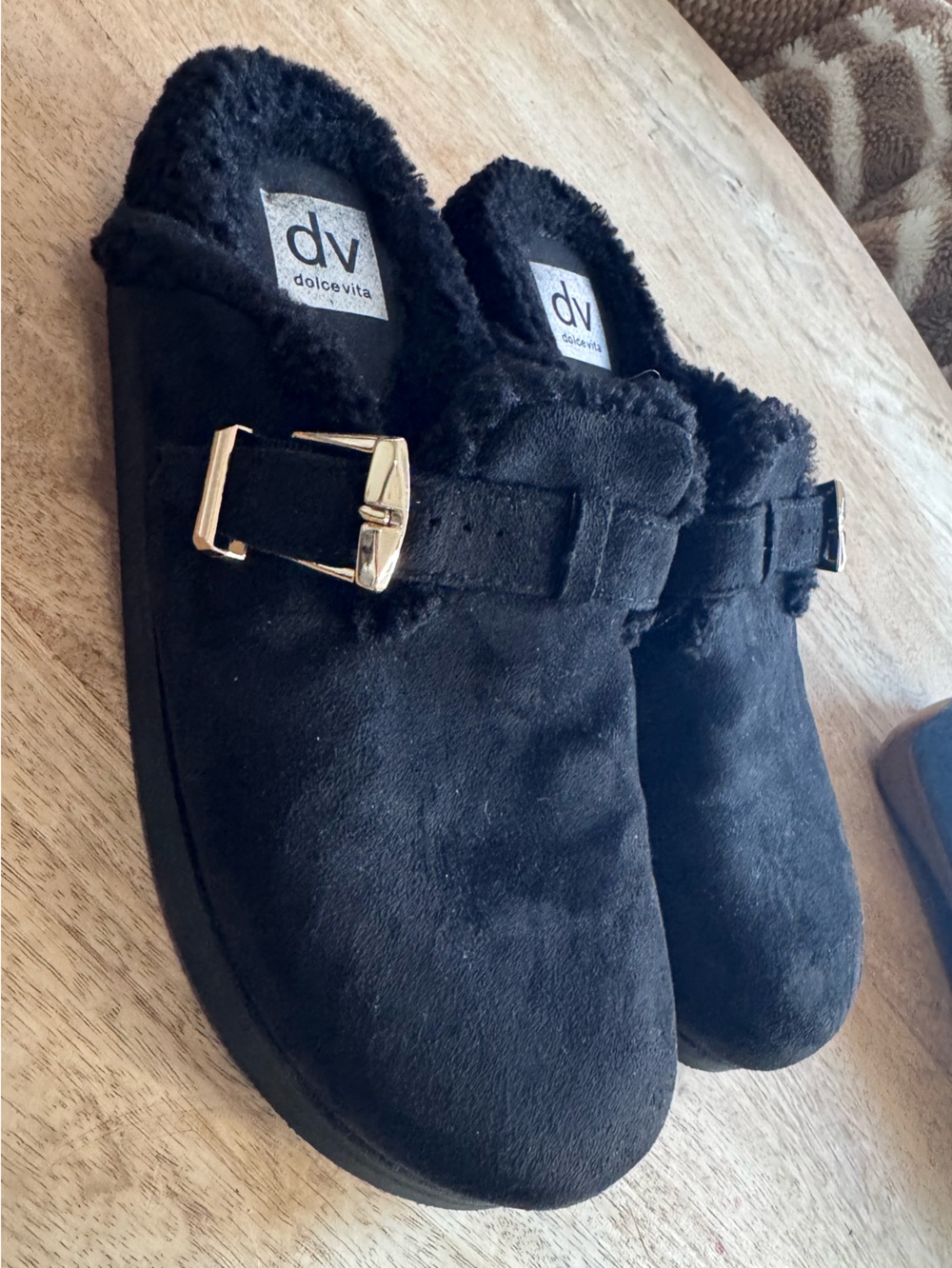Dolce Vita faux fur slip on clogs mules slight platform black